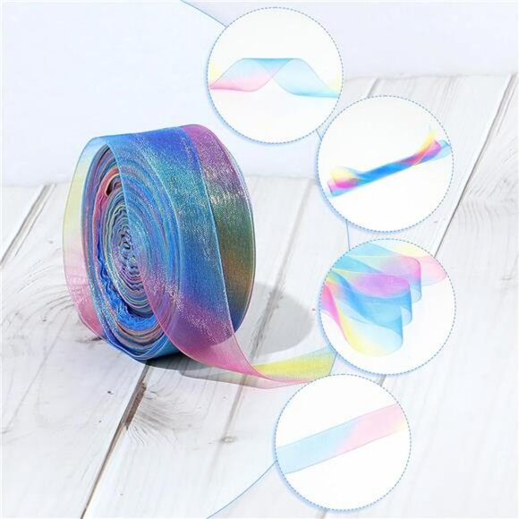 Rainbow Organza Satin Ribbon 1 Inch x 50 Yards Sheer Colorful Ribbon for Crafts - Picture 4 of 8